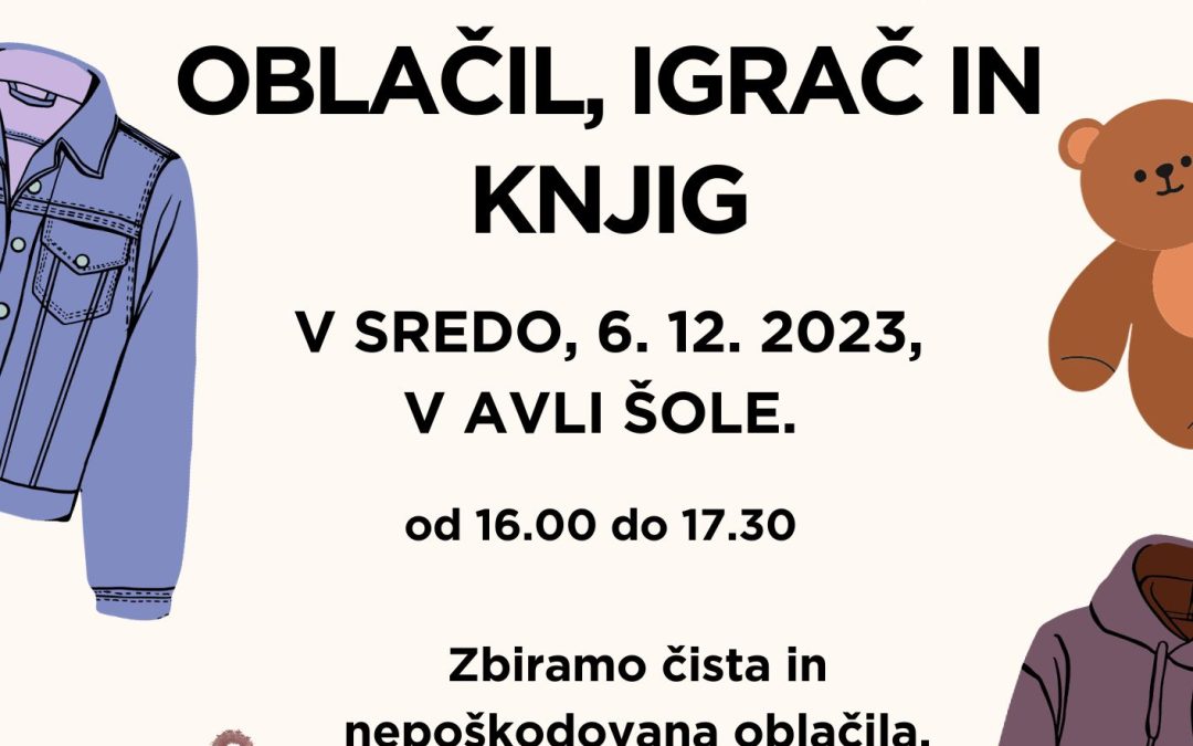 Izmenjevalnica oblačil, igrač in knjig